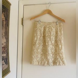 Vintage 60s Gunnie Sax style lace tea dyed boho metal zip pencil skirt S